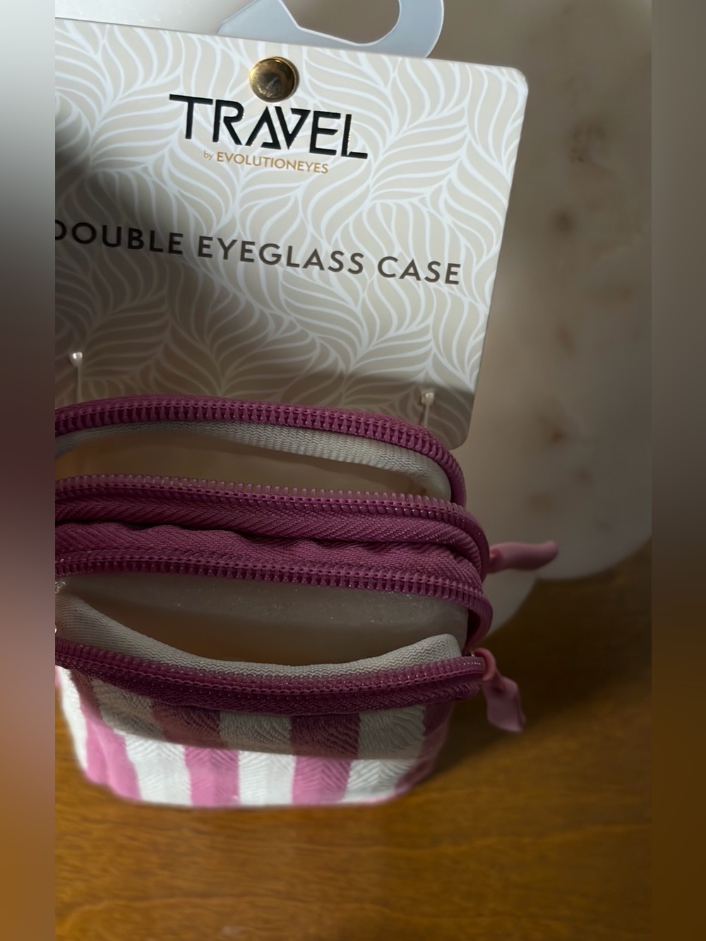 TRAVEL Double Eyeglass Case - Pink & Cream Stripes - Picture 11 of 11